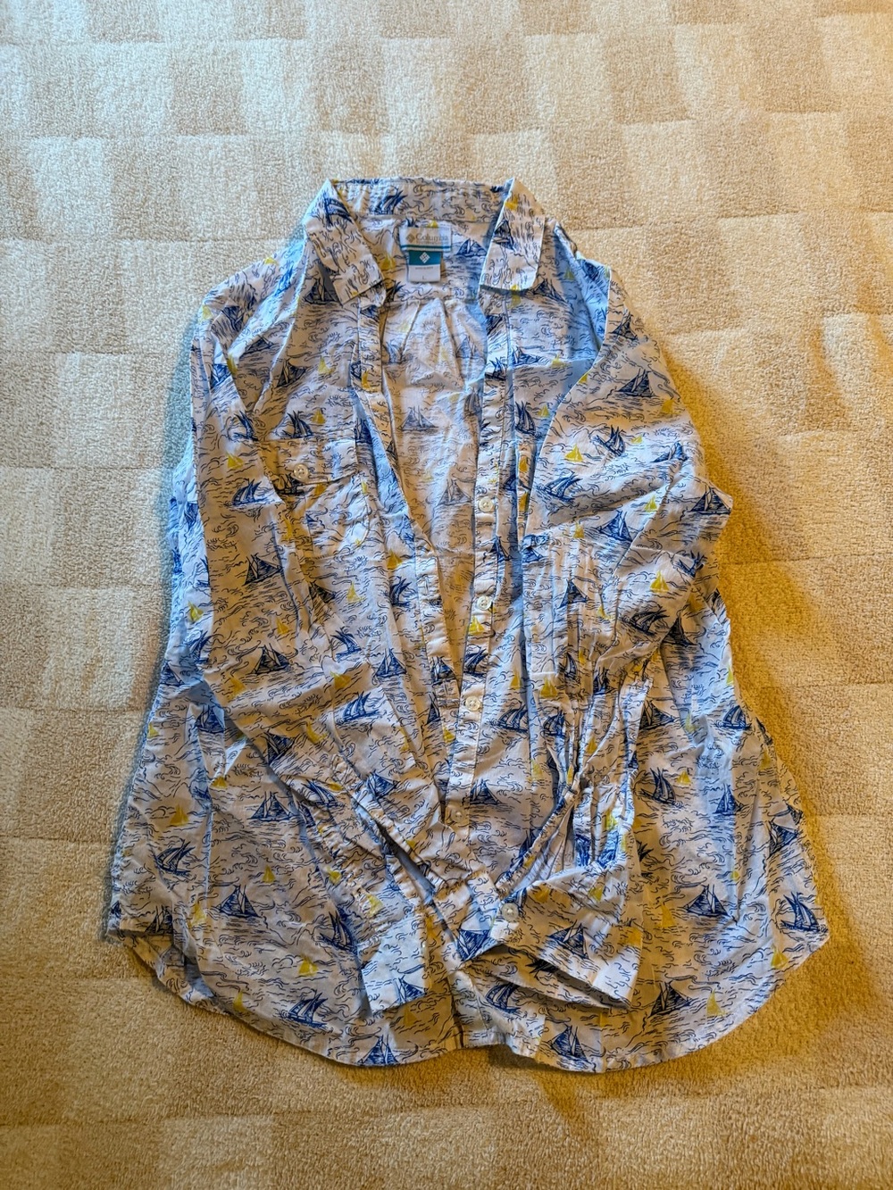 Women’s Blue & White Printed Button-Up Shirt Jacket